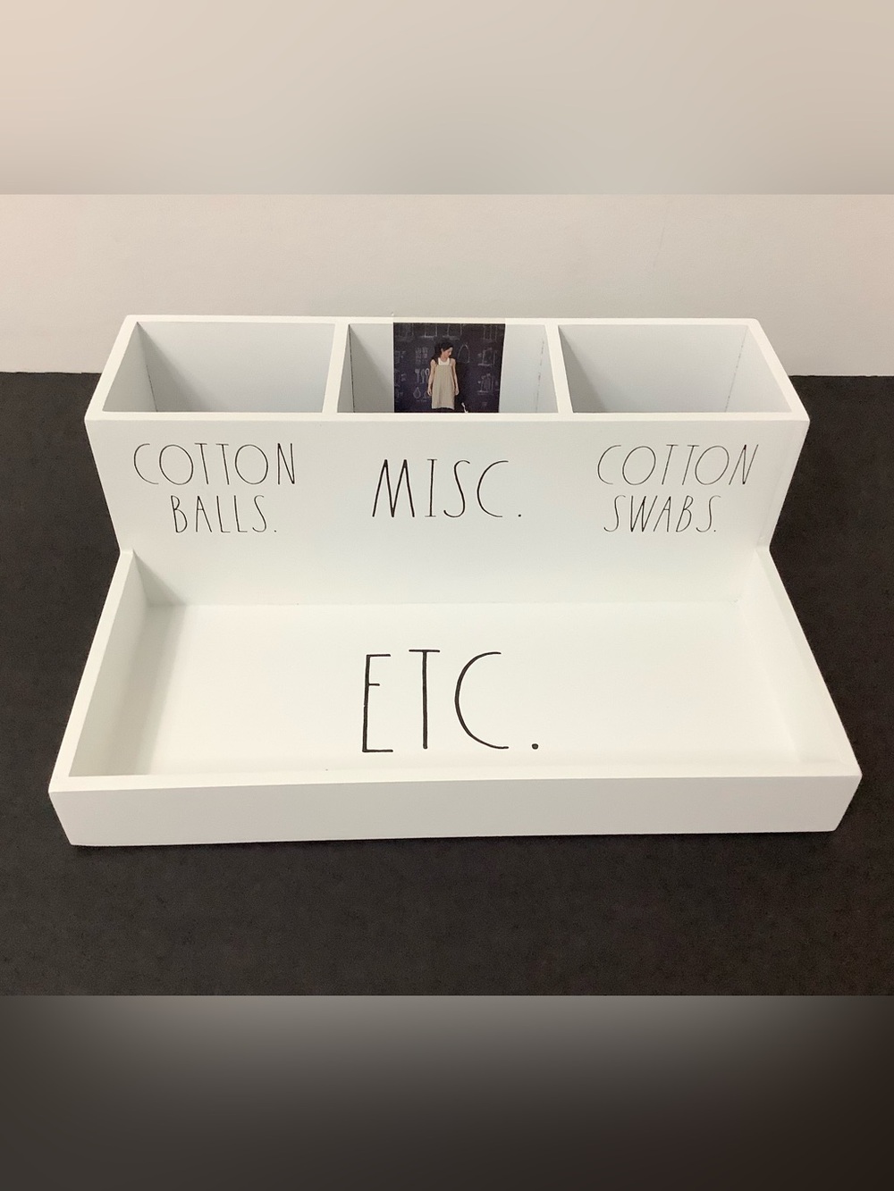 Rae Dunn Vanity Wooden 3-Compartment Organizer Cotton Balls, Swabs Misc. NEW